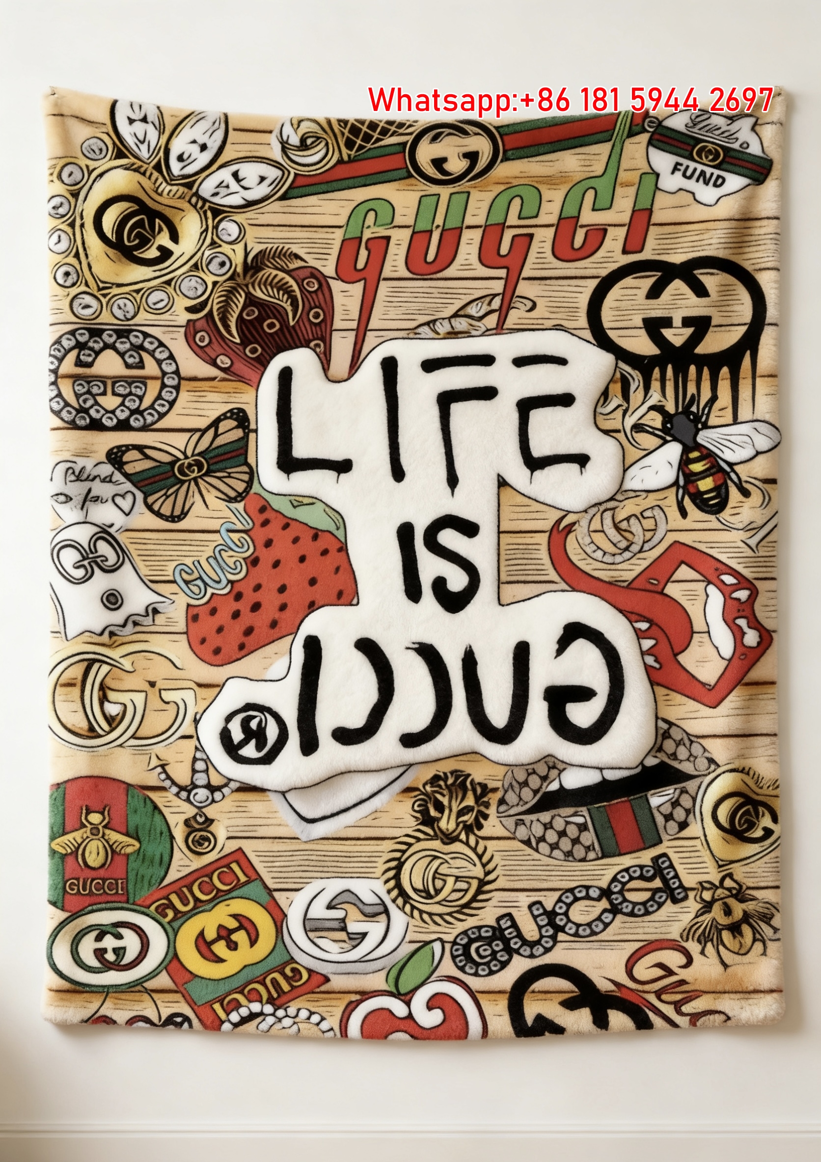 Gucci Life Is Gucci Throw blankets Gucci Sticker Bomb Tapestry IMG_2850